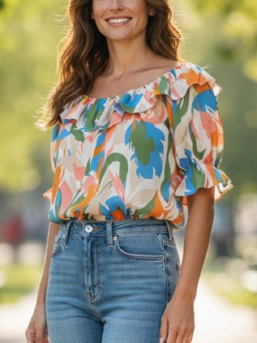 Kittenish Floral Off-Shoulder Ruffle Crop Top